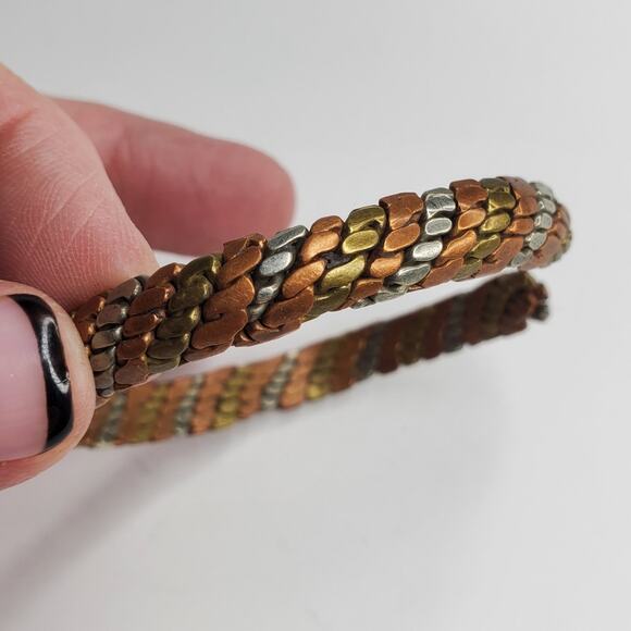 Vintage Jewelry - Vintage Copper Multicolored open wrist cuff bracelet Large 3" across